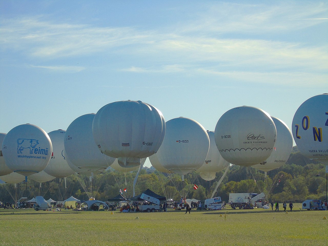 Gas balloons before the start at the Gordon Bennett 2019 in Montbéliard.